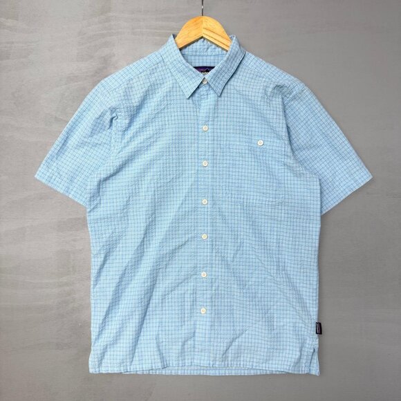 Patagonia Men’s Puckerware Button Up Blue Organic Cotton Blend Shirt Small - Picture 1 of 6
